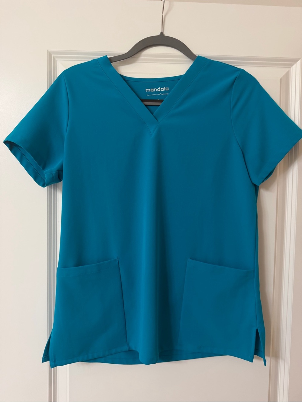 Mandala Teal V-Neck Women's Short Sleeve Scrub Top